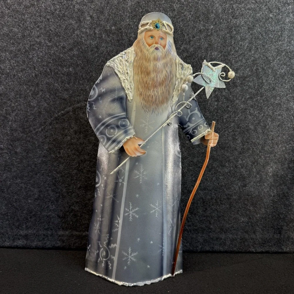 1997 Enesco Museum of American Folk Art Tin‎ Santa Figure Christmas Decor Blue
